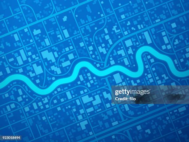 blue city map - river stock illustrations