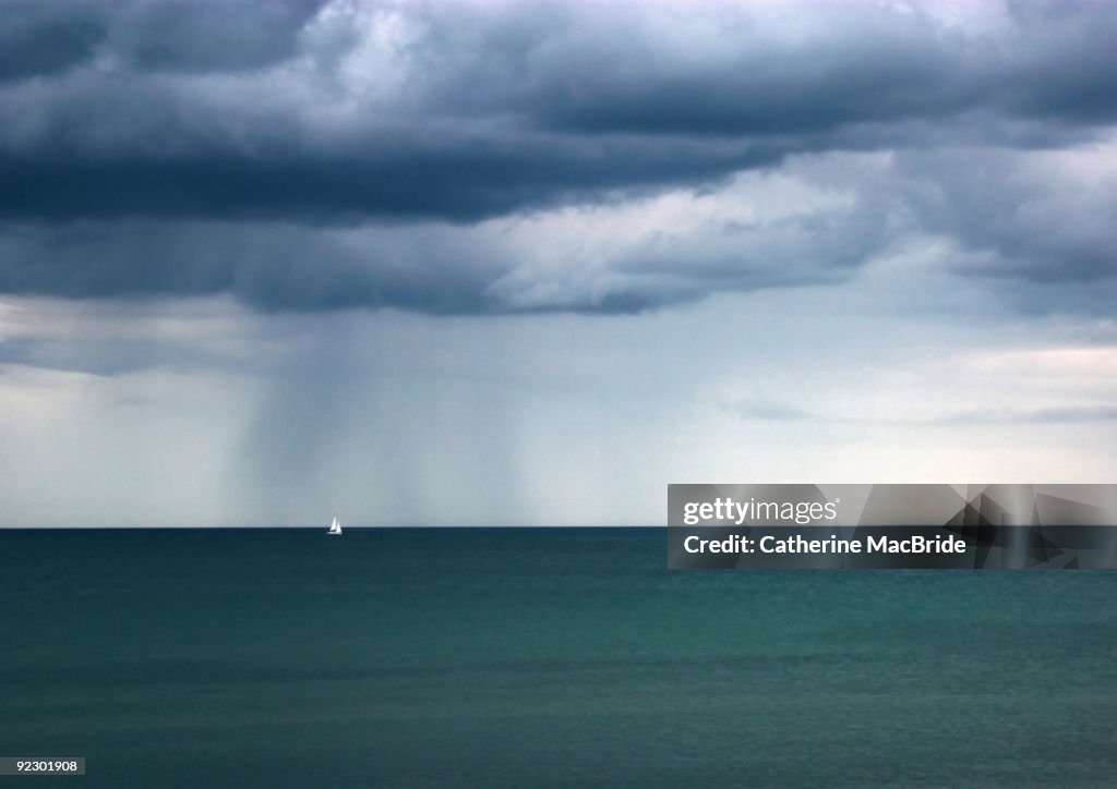 Seascape with a single sailing boat