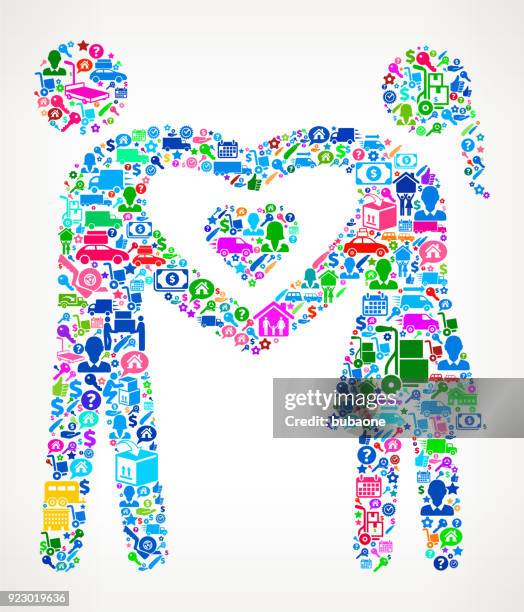 couple moving and relocation icon pattern - couple packing stock illustrations
