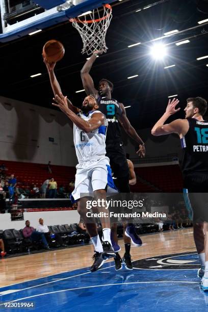 Alan Anderson of the Lakeland Magic shoots against Mangok Mathiang of the Greensboro Swarm during the game on February 21, 2018 at RP Funding Center...