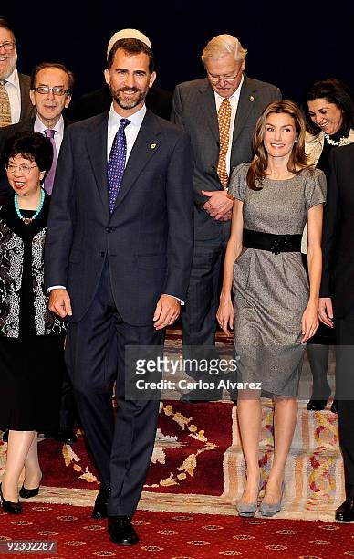 Prince Felipe of Spain and Princess Letizia of Spain receive in audience guests of Prince of Asturias Awards 2009 at the Reconquista Hotel on October...