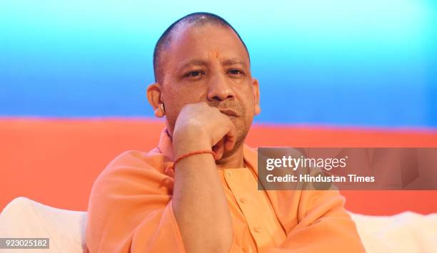 Uttar Pradesh chief minister Yogi Adityanath during the last day session of the Uttar Pradesh Investors Summit-2018 at the Indira Gandhi Pratishthan...