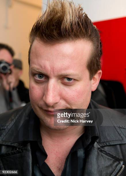 Tres Cool attends the '21st Century Breakdown - The Art Of Rock' exhibition at the Stolen Space Gallery, Old Truman Brewery on October 22, 2009 in...