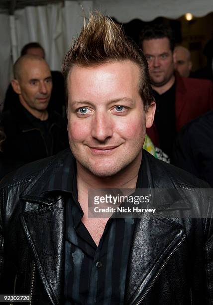 Tres Cool attends the '21st Century Breakdown - The Art Of Rock' exhibition at the Stolen Space Gallery, Old Truman Brewery on October 22, 2009 in...