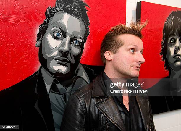 Tres Cool attends the '21st Century Breakdown - The Art Of Rock' exhibition at the Stolen Space Gallery, Old Truman Brewery on October 22, 2009 in...