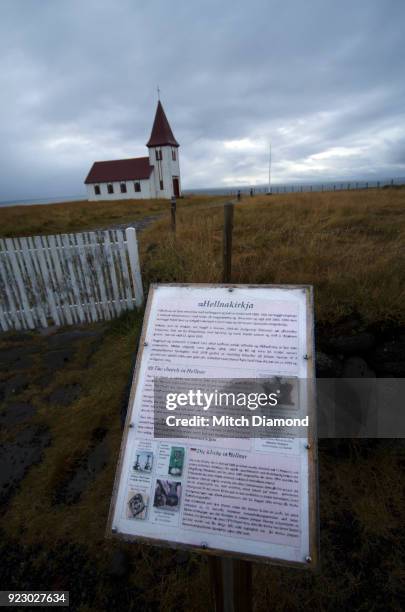 the famous church in hellnar iceland - hellnar stock pictures, royalty-free photos & images