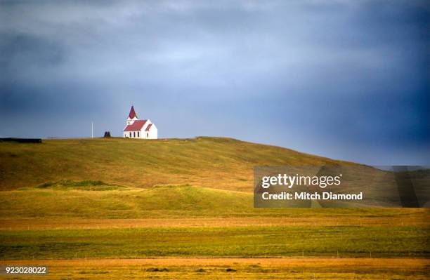the famous church in hellnar iceland - hellnar stock pictures, royalty-free photos & images