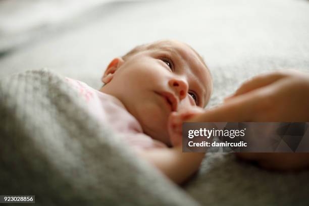 nouveau-né bébé tenant la main mère - baby photos et images de collection