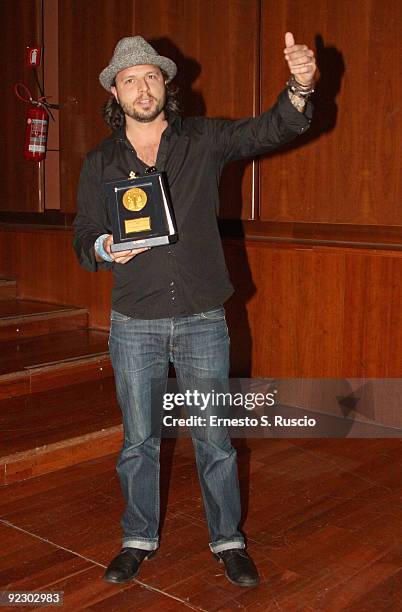 Director Nicolo Donato poses with the Farfalla d'oro Award at the Collateral Awards Ceremony during Day 9 of the 4th International Rome Film Festival...