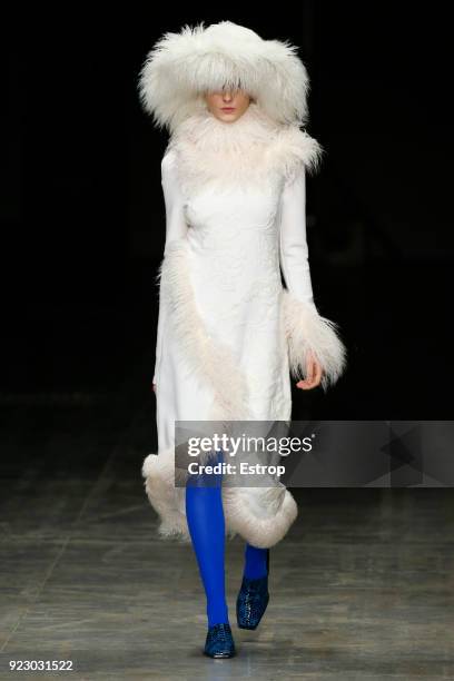 Model walks the runway at the Angel Chen show during Milan Fashion Week Fall/Winter 2018/19 on February 21, 2018 in Milan, Italy.