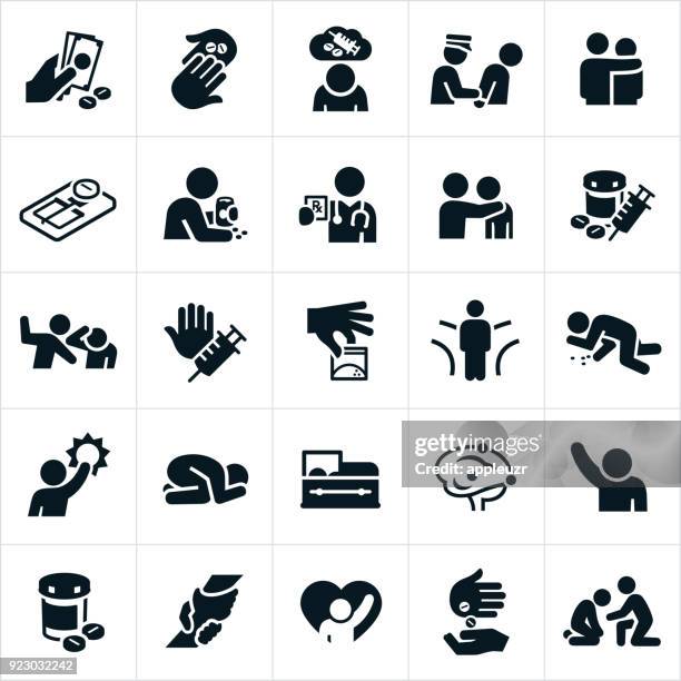 opioids crisis and recovery icons - addiction recovery stock illustrations