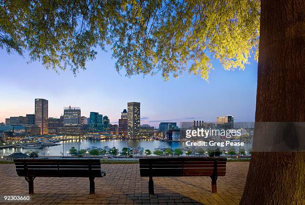 baltimore skyline and inner harbor at federal hill - baltimore skyline stock pictures, royalty-free photos & images