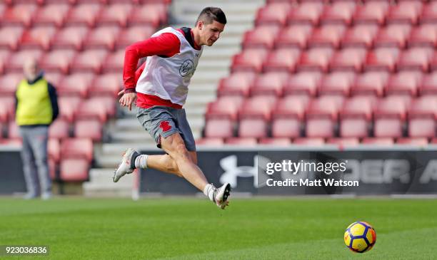 Guido Carrillo of Southampton FC during a training session at St. Mary's Stadium on February 22, 2018 in Southampton, England.