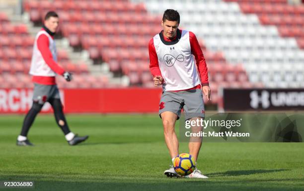 Guido Carrillo of Southampton FC during a training session at St. Mary's Stadium on February 22, 2018 in Southampton, England.