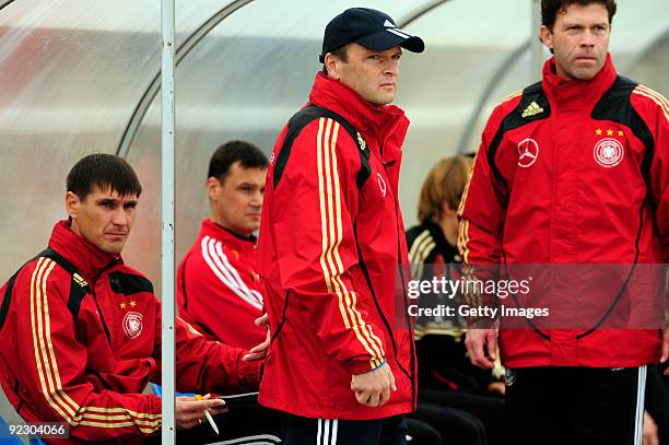 Germany head coach Stefan Borger reacts during the mach against Macedonia during the U17 Euro qualifying match between Germany and Macedonia at the...