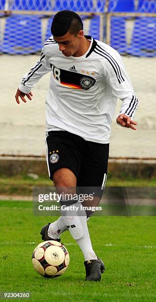 Germany player Murat Bildrici controls the ball against Macedonia during the U17 Euro qualifying match between Germany and Macedonia at the City...