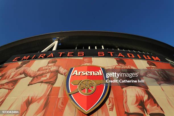 General view of the Emirates Stadium ahead of the UEFA Europa League Round of 32 match between Arsenal and Ostersunds FK at the Emirates Stadium on...