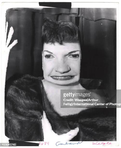 Distorted view of American actress and musician Judy Garland , August 4, 1957.