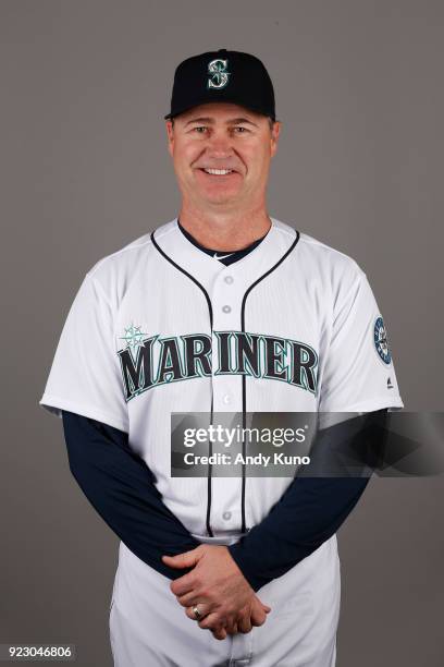 Scott Servais of the Seattle Mariners poses during Photo Day on Wednesday, February 21, 2018 at Peoria Sports Complex in Peoria, Arizona.