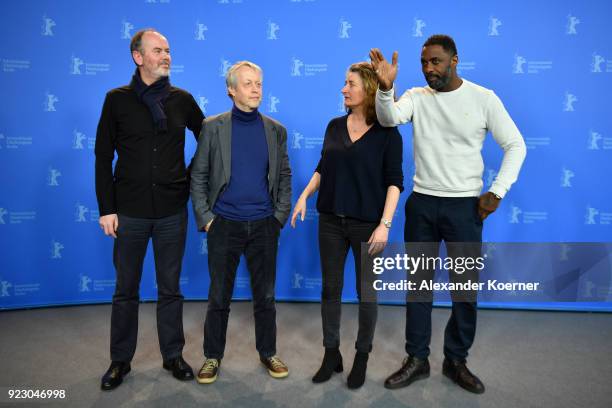 Dan MacRae, Robin Gutch, Gina Carter and Idris Elba pose at the 'Yardie' photo call during the 68th Berlinale International Film Festival Berlin at...