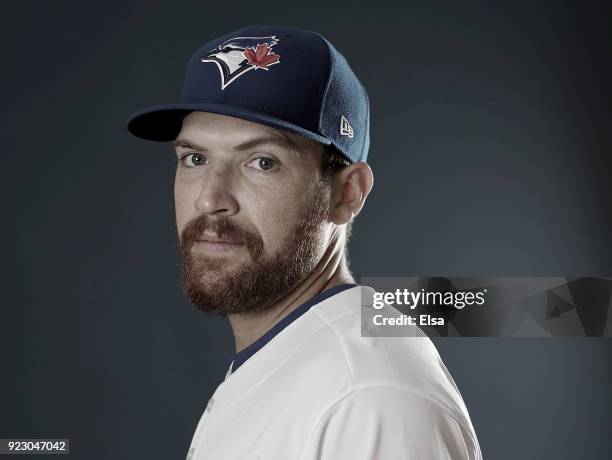 Danny Barnes of the Toronto Blue Jays poses for a portrait on February 22, 2018 at Dunedin Stadium in Dunedin, Florida.