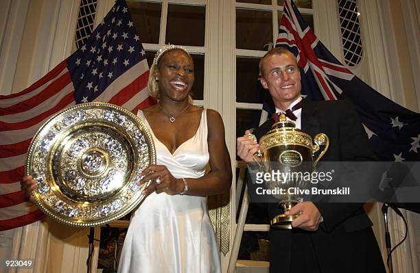 Wimbledon Champions Lleyton Hewitt of Australia and Serena Williams of the USA with their trophies at the All England Lawn Tennis and Croquet Club...