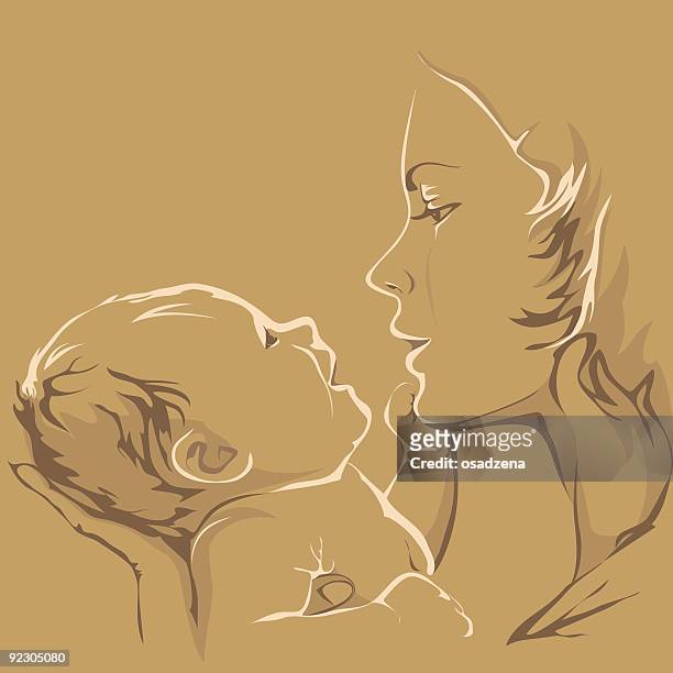 ilustraciones, imágenes clip art, dibujos animados e iconos de stock de madre y bebé - mother