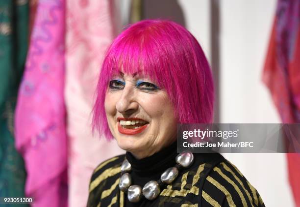 Zandra Rhodes during the London Fashion Week Festival February 2018 on February 22, 2018 in London, United Kingdom.