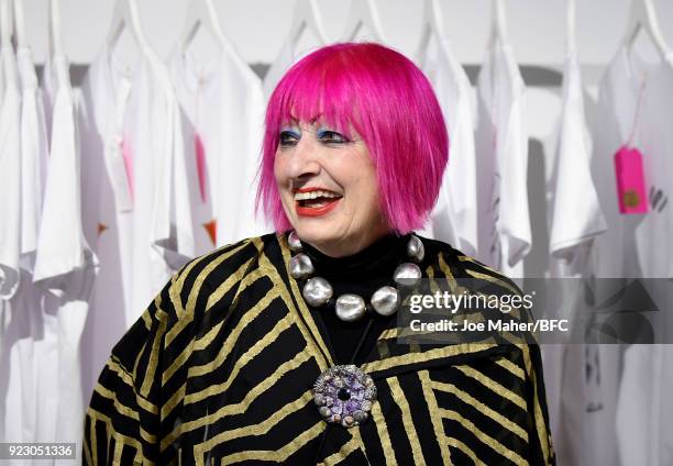 Zandra Rhodes during the London Fashion Week Festival February 2018 on February 22, 2018 in London, United Kingdom.