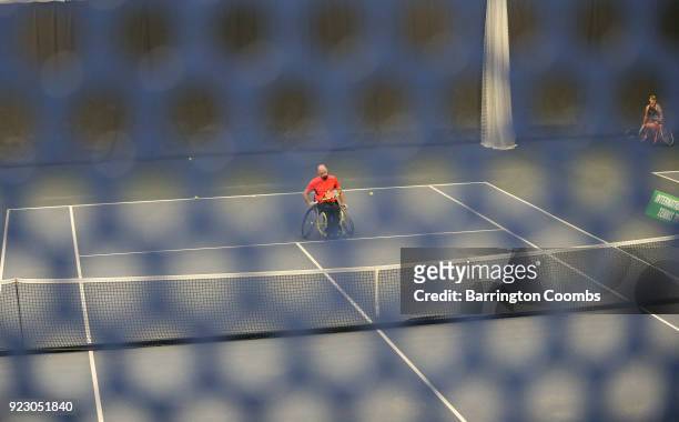 Mihai Gaita of Romania during day 2 of the 2018 Bolton Indoor Wheelchair Tennis Tournament at Bolton Arena on February 22, 2018 in Bolton, England.