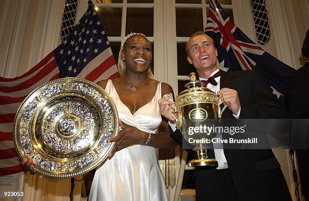 Wimbledon Champions Lleyton Hewitt of Australia and Serena Williams of the USA with their trophies at the All England Lawn Tennis and Croquet Club...