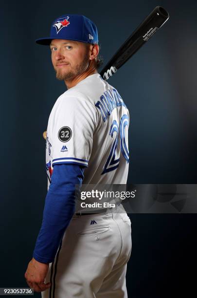 Josh Donaldson of the Toronto Blue Jays poses for a portrait on February 22, 2018 at Dunedin Stadium in Dunedin, Florida.