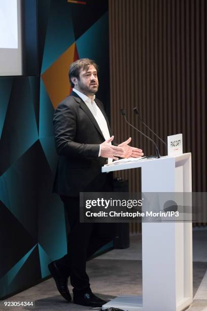 Enrique Martinez, Chief Executive Officer of Fnac Darty attends a news conference to announce the company's 2017 annual results presentation on...