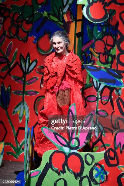 Benedetta Barzini walks the runway at the Daniela Gregis show during Milan Fashion Week Fall/Winter 2018/19 on February 22, 2018 in Milan, Italy.