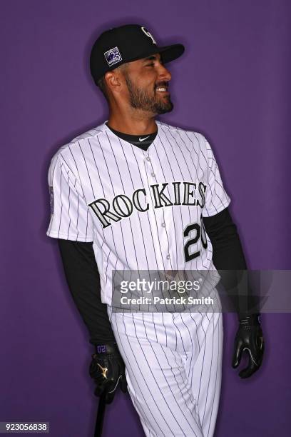 Ian Desmond of the Colorado Rockies poses on photo day during MLB Spring Training at Salt River Fields at Talking Stick on February 22, 2018 in...