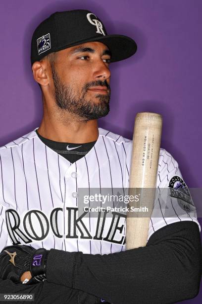 Ian Desmond of the Colorado Rockies poses on photo day during MLB Spring Training at Salt River Fields at Talking Stick on February 22, 2018 in...