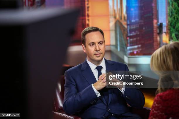 Steven Ciobo, Australia's trade and investment minister, listens during a Bloomberg Television interview in New York, U.S., on Thursday, Feb. 22,...