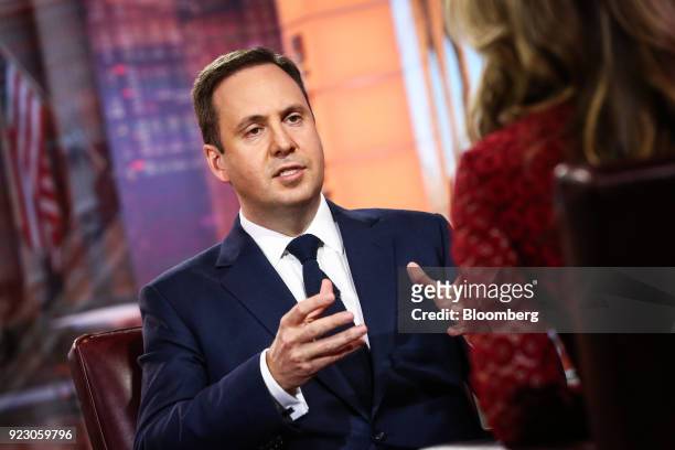 Steven Ciobo, Australia's trade and investment minister, speaks during a Bloomberg Television interview in New York, U.S., on Thursday, Feb. 22,...