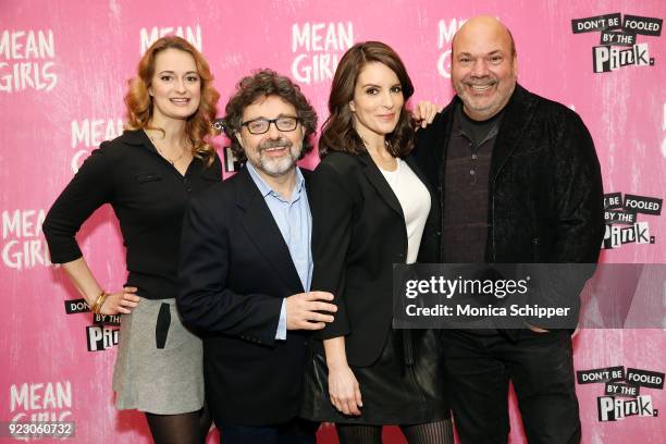 Creative team Nell Benjamin, Jeff Richmond, Tina Fey and Casey Nicholaw attend the "Mean Girls" Broadway Cast Meet & Greet at The New 42nd Street...