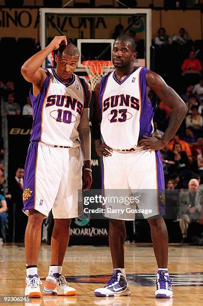 Leandro Barbosa and Jason Richardson of the Phoenix Suns stand together during the preseason game against the Sacramento Kings on October 20, 2009 at...