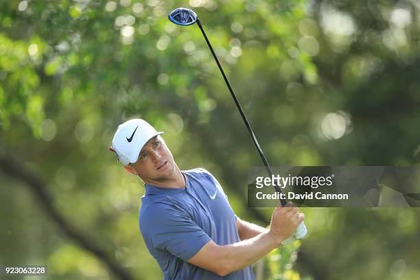 Alex Noren of Sweden plays his tee shot on the 14th hole during the first round of the 2018 Honda Classic on The Champions Course at PGA National on...