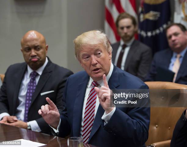 President Donald. J. Trump meets with state and local officials on school safety at The White House February 22, 2018 in Washington, DC. (Photo by...