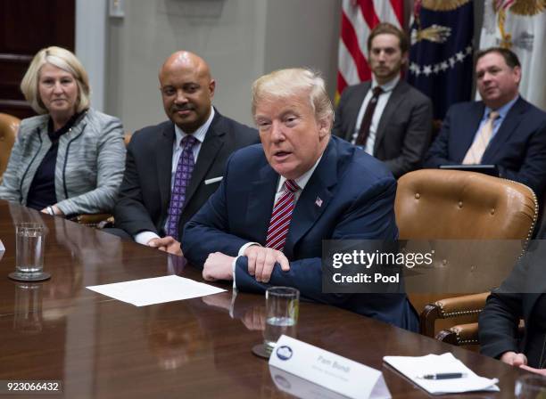 President Donald. J. Trump meets with state and local officials on school safety at The White House February 22, 2018 in Washington, DC. (Photo by...