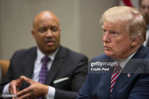 President Donald. J. Trump meets with state and local officials on school safety at The White House February 22, 2018 in Washington, DC. (Photo by...