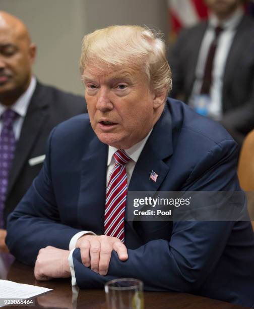 President Donald. J. Trump meets with state and local officials on school safety at The White House February 22, 2018 in Washington, DC. (Photo by...