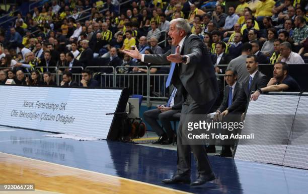 Zeljko Obradovic, Head Coach of Fenerbahce Dogus in action during the 2017/2018 Turkish Airlines EuroLeague Regular Season Round 23 game between...