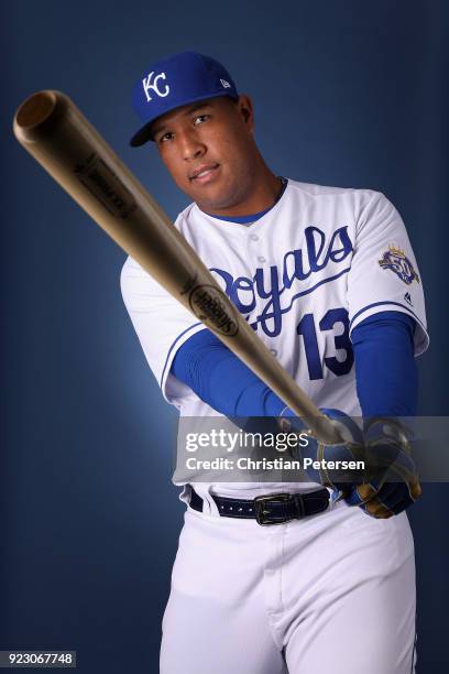 Salvador Perez of the Kansas City Royals poses for a portrait during photo day at Surprise Stadium on February 22, 2018 in Surprise, Arizona.