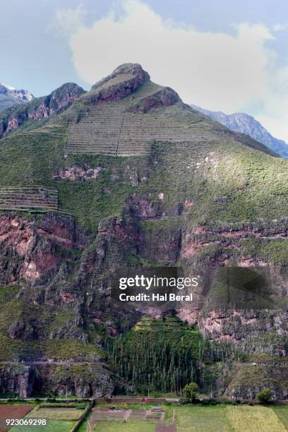 agricultural terraces built by the inca to farm on steep slopes - ancient civilisation inca stock pictures, royalty-free photos & images