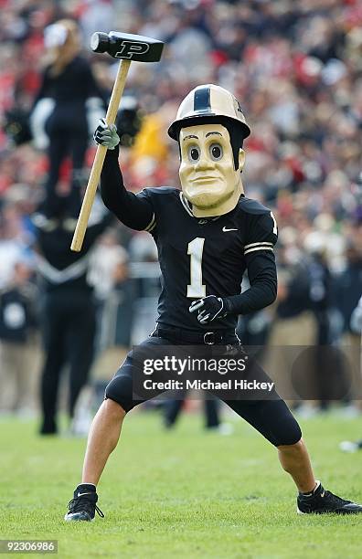 Boilermaker Pete, mascot of the Purdue Boilermakers performs before the game against the Ohio State Buckeyes at Ross-Ade Stadium on October 17, 2009...