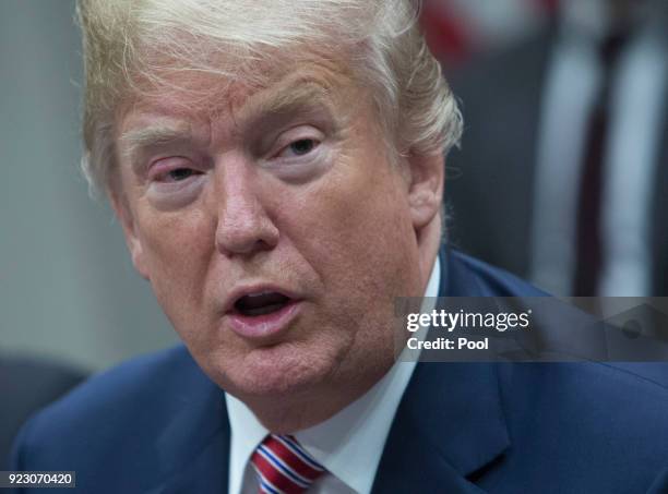 President Donald. J. Trump meets with state and local officials on school safety at The White House February 22, 2018 in Washington, DC. (Photo by...